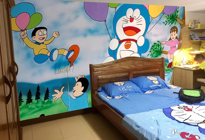 Vẽ tranh tường trang trí phòng ngủ cho bé